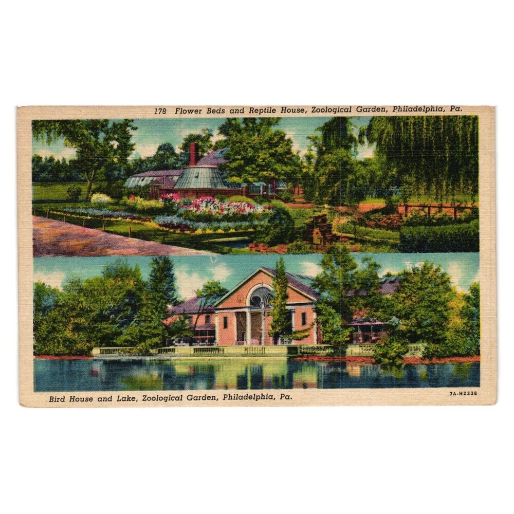 Vintage Philadelphia Zoo Postcard Bird House Reptile Fairmont Park Gardens